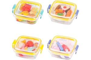 DAELESR 4 Boxes Novelty Pencil Erasers, Cute Eraser Set for Kids, Eraser for School Stationery, Food Rubber Erasers, Children's Birthday Party Eraser for Learning Drawing Playing and Reward Gifts (B)