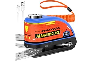 ZEXMTE Motorbike Disc Lock with Alarm, Rechargeable 120dB Anti-Theft Alarm with 5.9 FT Reminder Cable, Heavy-duty Motorcycles Locks Waterproof Disc Lock for Motorcycle, Bike, Scooter, E-Bike
