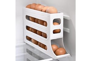 Qcdou Portauova a 4 livelli per frigorifero, Porta Uova da Frigo, Automatico Rotolante Contenitore di Uova, porta-dispenser per uova salvaspazio, per Frigorifero, Cucina, Tavolo (Giallo)