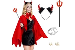 iLuane Teufel Kostüm Damen, Faschingskostüme Frauen Damen Teufel, 150 cm Teufel Umhang Damen, mit 1x Teufelswinkel, für Karneval Masquerade, Halloween, Cosplay