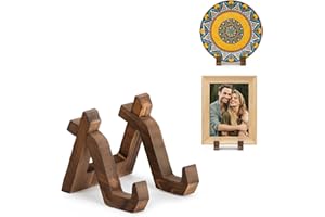 ANBOXIT Stojak na Talerze, 10,2 cm Uchwyt na Talerze do Ekspozycji, Dekoracyjna Ramka na Zdjęcia, Talerz na Zdjęcia, Drewniany Stojak