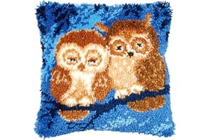 SKTWOE Eule Kissenbezug Knüpfset Knüpfkissen Zum Selber Knüpfen Knüpfteppich Für Kinder Und Erwachsene Anfänger Knüpfteppiche Handgemachte Geschenke Kreuzstich Kreativ Set 43Cm X 43Cm