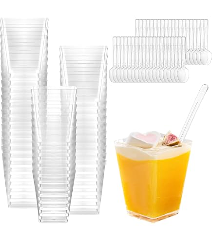 50 Tazze Da Dessert, 140 Ml, In Plastica, Con Cucchiai E Adesivi Mini Tazze 168674