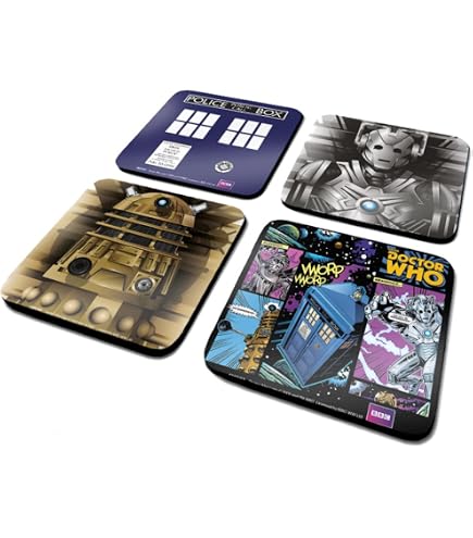 Doctor Who Set 4 Sottobicchieri Ufficiali | Coaster In Sughero Con Disegni Della Serie, Regalo Fan