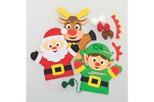 Baker Ross FC157 Kit di Natale di Burattini a Mano - Confezione da 4, Burattini per Bambini, Arti e Mestieri di Narrazione per Bambini, Grande per Feste, Scuole e Storie della Buonanotte