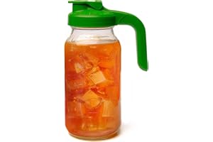 County Line Kitchen Glass Mason Jar Pitcher with Lid - Wide Mouth, 2 Quart (64 oz) - Heavy Duty, Leak Proof - Sun & Iced Tea Pitcher, Cold Brew Coffee, Breast Milk Storage - 2 Liters, Leaf Green