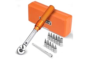 UYECOVE 1/4 Inch Drive Torque Wrench 2-20 Nm, 13Pcs Bike Torque Wrench Set, Bicycle Maintenance Tool Kit with Allen Hex, Torx Bit Sockets, Extension Bar, Storage Case for MTB Mountain Road, Orange