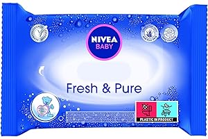 NIVEA Baby Lingettes Fresh & Pure (1 x 63 pces), lingettes nettoyantes bébé & nourrisson, lingettes hypoallergéniques à l'aloé vera et à l'eau pure, testées cliniquement
