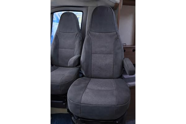 Generisch Housses de siège pour autocaravanes, pilote, sièges conducteur et passager, 2 places, tissus de haute qualité, lavables, lot de 1+1 (gris)