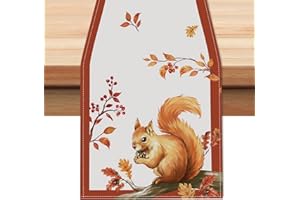 Bonhause Autumn Squirrel Owl Table Runners for Kitchen Dinning Table Decoration, Fall Animal Leaves Thanksgiving Table Runner for Indoor Outdoor Home Holiday Party Decor(33 x 183 cm)