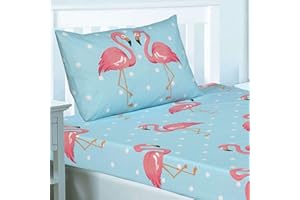Price Right Home Fifi Flamingo Polka Dot Pink/Blue Kids Bedroom Range - Fitted Sheet Sets and Curtains Available (Double Fitted Sheet Set)
