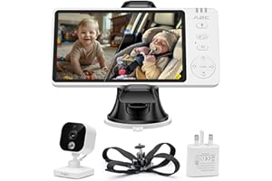 APPS2Car Elektroniczna niania 2 w 1, 5''1080p, kamera na tylne siedzenie, monitor dziecka z 2-drożnym dźwiękiem, widoczność w nocy na podczerwień, kontrola temperatury, łatwa instalacja, elektroniczna