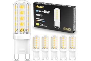 DiCUNO Ampoule LED G9 3W, équivalent 40W halogène, 480lm, Blanc neutre 4000K, Non-dimmable, Économie d'énergie, Led G9 pour la chambre à coucher, le salon et la cuisine, 6 Pièces