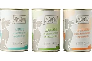 MjAMjAM - premium wet food for dogs - Mixpaket I - chicken & duck, beef, turkey, pack of 6 (6 x 400 g), natural with extra meat
