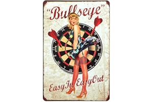 FÉENOMENN FEENOMENN Plaque Métal Déco Vintage - Pin Up Fléchettes Bullseye (20x30cm)