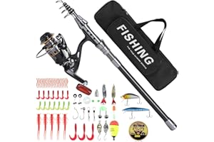 ACHORT Ensemble Canne à Pêche Télescopique et Moulinet en Métal de 1,8m avec Accessoires Leurres de Pêche et Moulinet, Sac de Transport pour Poisson en Eau Douce ou Eau Salée