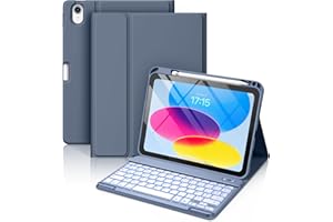 Vobafe Coque Clavier pour iPad A16 11/10 Ème Generation (11 Pouces 2025/10.9 Pouces 2022), Étui Keyboard 7 Couleurs Rétroéclairées avec Porte Crayon, AZERTY Layout pour iPad 10eme/11eme, Bleu Gris