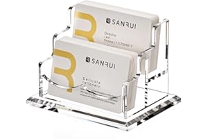SANRUI Visitenkartenhalter Visitenkarten Aufbewahrung Aufsteller für Büro,Messe,Hotel,Klinik 120 Karte 2 Fächer Acryl, Transparent,Rutschfeste 8 mm Basis