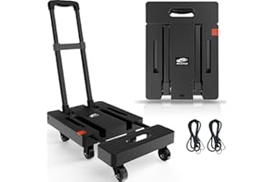 SOLEJAZZ Carro de Mano Plegable para camión, Carretilla portátil para moverse, Carro de Equipaje de 500 Libras con 6 Ruedas y 2 Cables elásticos para Equipaje, Viajes, mudanza, Compras, Negro