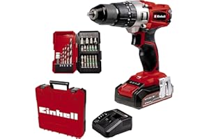 Einhell Akumulatorowa wiertarko-wkrętarka z udarem TE-CD 18/2 Li +22 (1x2,5Ah) Power X-Change (Li-Ion, 18V, 44Nm, 2-bieg. przek., aku. 2,5Ah, szybka ładowarka i 22-cz. skrzynka na bity i kuferek)