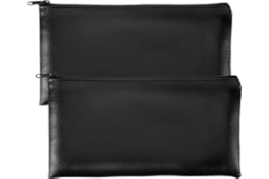 Bewudy 2Pcs Money Bags With Zipper, 11x6.1 Inch Money Pouch Bank Bag Cash Bag Check Wallet PU Leather Cash and Coin Pouch Cosmetics Bag