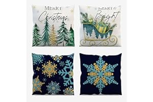 AIBIIN Świąteczne poszewki na poduszki 45 x 45 cm, zestaw 4 płatków śniegu, wzór płatków śniegu, dekoracja wnętrz, wesołych Świąt