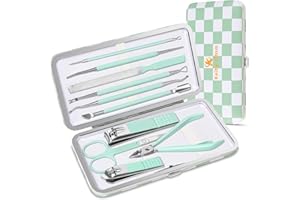 K KEIBY CITOM Manicure Set and Ingrown Toenail File and Lifters 10pcs Stainless Steel Professional Pedicure Tools for Thick & Ingrown Hard Toenail Fingernail Nail Cutters with Luxurious Travel Case(Green/White)
