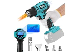 Ecarke Pistola termica a batteria, compatibile con Makita 18 V, 350 W, 50 – 550 °C, temperatura regolabile con display LCD e 5 ugelli pistola ad aria calda per restringimento, riscaldamento, saldatura