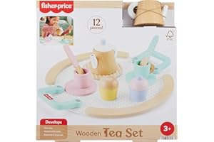 Fisher-Price - Servizio da Tè in Legno, set giocattolo con teiera, tazze e piattini, 12 accessori in legno inclusi, giocattolo per bambini, 3+ anni, HXT82