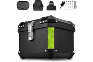 EAGERMINDS Top Case Moto - Coffre de moto universel - En plastique ABS imperméable - Valise à Casque avec Serrure Sécurité - Support de montage universel - Étanche et Résistant aux Chutes et Antivol (45L)