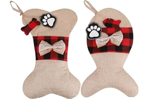 Jupsk Medias navideñas para perro gato, 2 unidades de adornos para decoración de chimenea, árbol de Navidad, pajarita