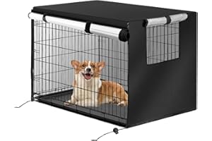 AILA Dog Crate Cover, Waterproof Crate Covers For Dog Cages, Silver Coated Oxford Cloth Dog Cage Cover with 1 Door and Breathable Window for 24 Inch Dog Crate Indoor Outdoor Protection(Only Cover)