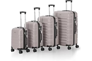 Juskys set di valigie rigide 4 pezzi - lucchetto a combinazione, ruote silenziose a 360°, grande, manico telescopico, leggero - valigie in champagne