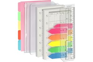 Harphia A7 6 Holes Binder Refill Value Set, 90 Sheets Loose Leaf Paper with Stickers and dividers, Planner Inserts with Binder Pockets for refillable Notebook (Month, A7)