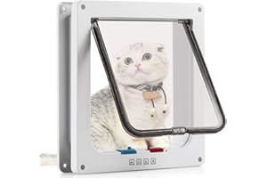 SAILNOVO Puerta para Gato con Cierre magnético de 4 vías, Puerta para Mascotas para Gatos y Perros pequeños, Puerta para Gatos con túnel, M Blanco 16 x 15.7 x 5.5 cm