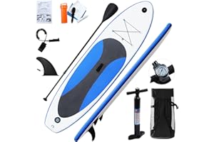 HomeMiYN Planche de Stand Up Paddle Gonflable Portable Antidérapante en EVA avec Pagaie Rétractable, Pompe à Air, Sac à Dos, Boîte de Réparation, Aileron, Support de Caméra