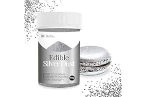DETOX ORGANICA Silver Dust Edible Glitter 10g - Edible Cake Decorations - Edible Glitter for Drinks, Cake Icing, Muffins, Baking Decorations - Silver Sparkle