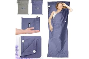 newhsy Sleeping Bag Liner Portable Lightweight Sleeping Bag Liners with Pillow Slot for Camping, Hotel, Travel 210 x 75 CM Backpacking Essentials & Camping Accessories