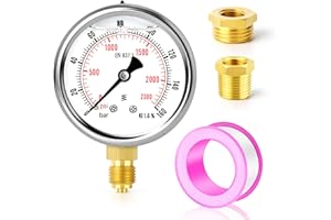 ERGAOBOY 0-160 Bar (0-900 PSI) Manometro per liquidi a quadrante in acciaio inox 1/4" BSP 2,5", con adattatore in ottone, montaggio inferiore