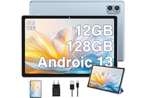Oangcc 2024 Newest Tablette 10 Pouces avec Android 13 Tablette Octa-Core,5G WiFi,12Go RAM+128Go/TF 1TB, Bluetooth 5.0, 1280 * 800,Dual Camera, 6000mAh,Type C,avec Cas - Blue