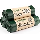 Relevo Green Self-Seal Trash Bags - 100L (W85cm x H105cm), 30 Bags (3 Rolls &times; 10 Bags) | Extra Strong Trash Bags | 100% Recyc