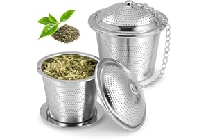 KEENWO Teesieb 2er Set aus Edelstahl – Feines Sieb für losen Tee & Kräuter – Inklusive Abtropfschale & 11 cm Kette – Wiederverwendbar, spülmaschinenfest, BPA-frei – Perfekt für Tassen, Kannen & Thermobecher