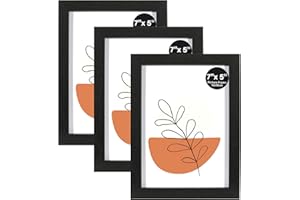 KAIWIN Picture Frame, 13 x 18 cm, Black, Set of 3, Wooden Photo Frame, 5 x 7 Inch Wooden Frame, Photo Frame with Acrylic Glass, Frame for Table and Wall Mounting
