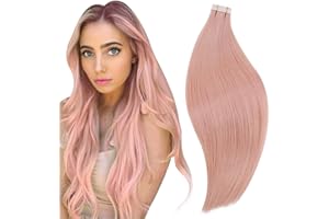 RUNATURE Extension Capelli Veri Biadesivo Colorati Rosa 14 Pollice/35cm Extension Biadesive Capelli Colorati Tape in Hair Extensions Adesive Real Capelli Lisci 10 Pcs/20g