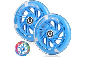 DBREAKS Stunt Lot de 2 roulettes lumineuses à LED pour trottinette - 120 mm - Avec roulements ABEC 9 - Dureté 88A - Convient pour toutes sortes de scooters - Bleu