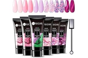 ‎UR SUGAR UR SUGAR Polygel Set, Cateye Magnet Poly Extension Gel Nägel Set Nagelverlängerung Builder Gel 6 Farben 15ml Farben Rosa Glitzer Leuchtet im dunkeln Poly Nagel Gel Tuben für Nägel Nagelset