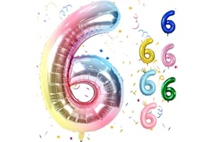 FUNHOT Rainbow Number 6 Balloons, 6th Birthday Balloon, 40inch Gradient 6 Balloon Numbers, Large Self Inflating Foil Balloon, 6th Birthday Decorations for Kids Birthday Party, 6 Anniversary Decorations