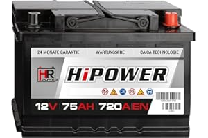HR-POWER HR HiPower Blei-Säure 75Ah 12V 720A/EN Autobatterie mit bewährter Calcium-Calcium-Technologie (Ca/Ca)