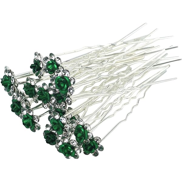 20 Stück Grüne Kristall-Haarnadeln – Rosen-Blumen-Strass Haarspangen Für Braut & Hochzeit | Inkl. Aufbewahrungsbox