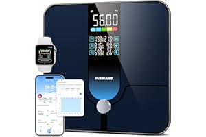 INSMART Pese Personnes, Balance Pese Personne avec grand écran (7 données), Bluetooth Balance Connectée pour visualiser 18 données corporelles via l'App, Balance 30x30cm Charge maximale 227KG/500lb